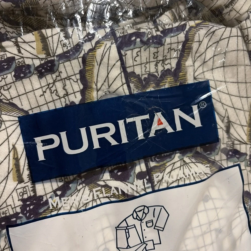 Vintage Puritan Men's Flannel Pajama Set Large  Long Sleeve Nautical Print NOS